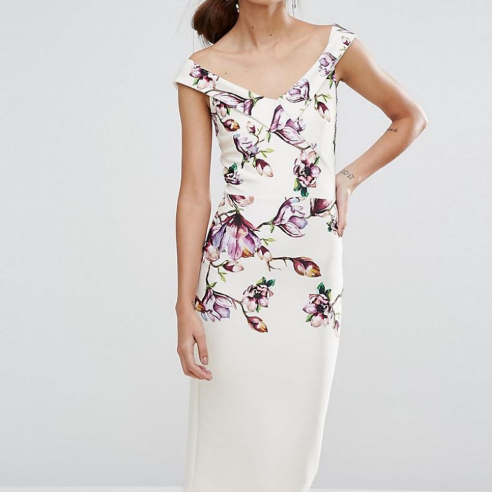 Women's Bardot Midi Pencil Dress In Floral Print